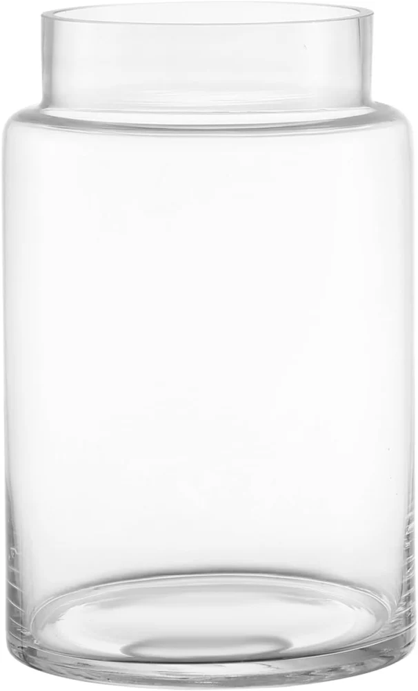 Grand vase à large ouverture en verre transparent, 23 cm