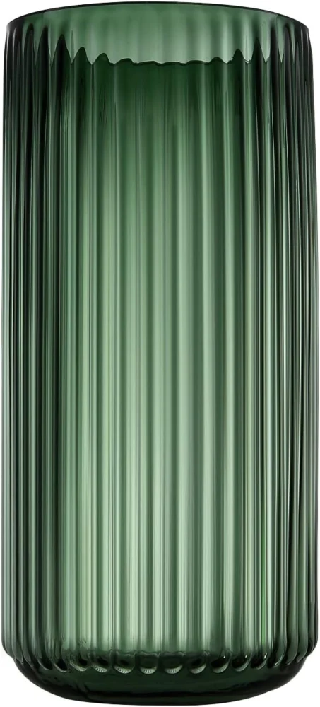 Grand vase cylindrique en verre nervuré vert