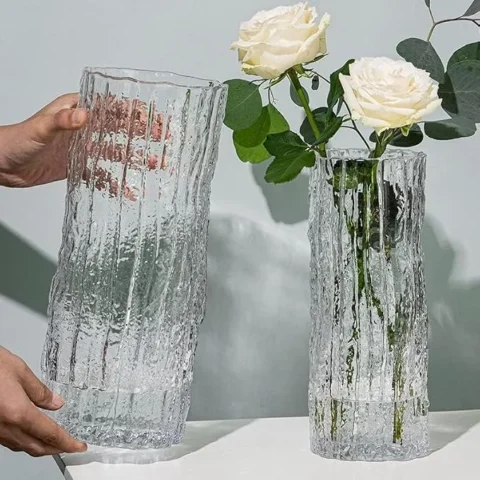 Grand vase cylindrique en verre transparent, 30 cm