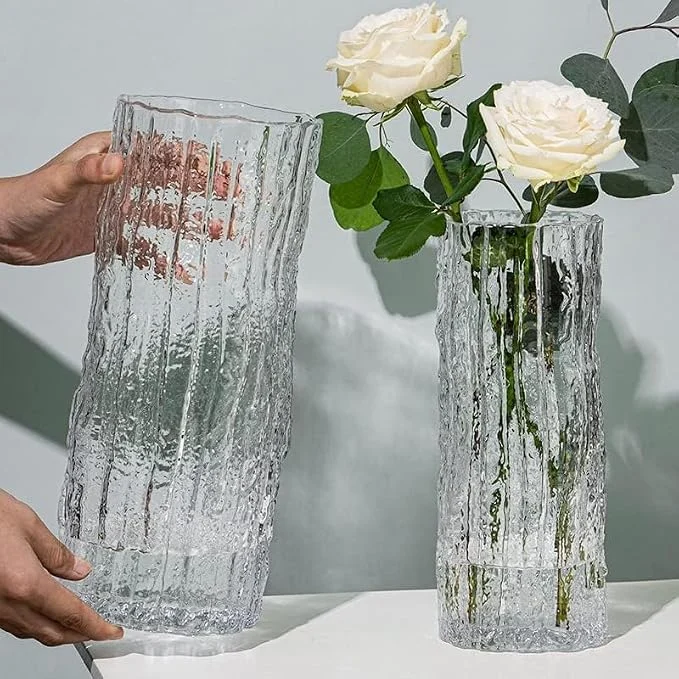 Grand vase cylindrique en verre transparent, 30 cm