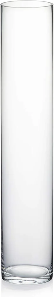 Grand vase cylindrique fin en verre transparent, 40 cm