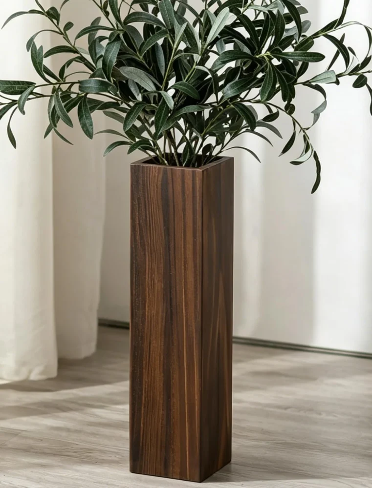 Grand vase de sol en bois de pin, 53 cm