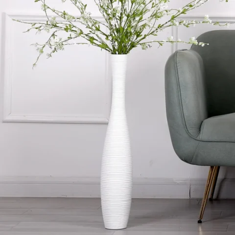 Grand vase de sol en polyrésine blanche, 65 cm