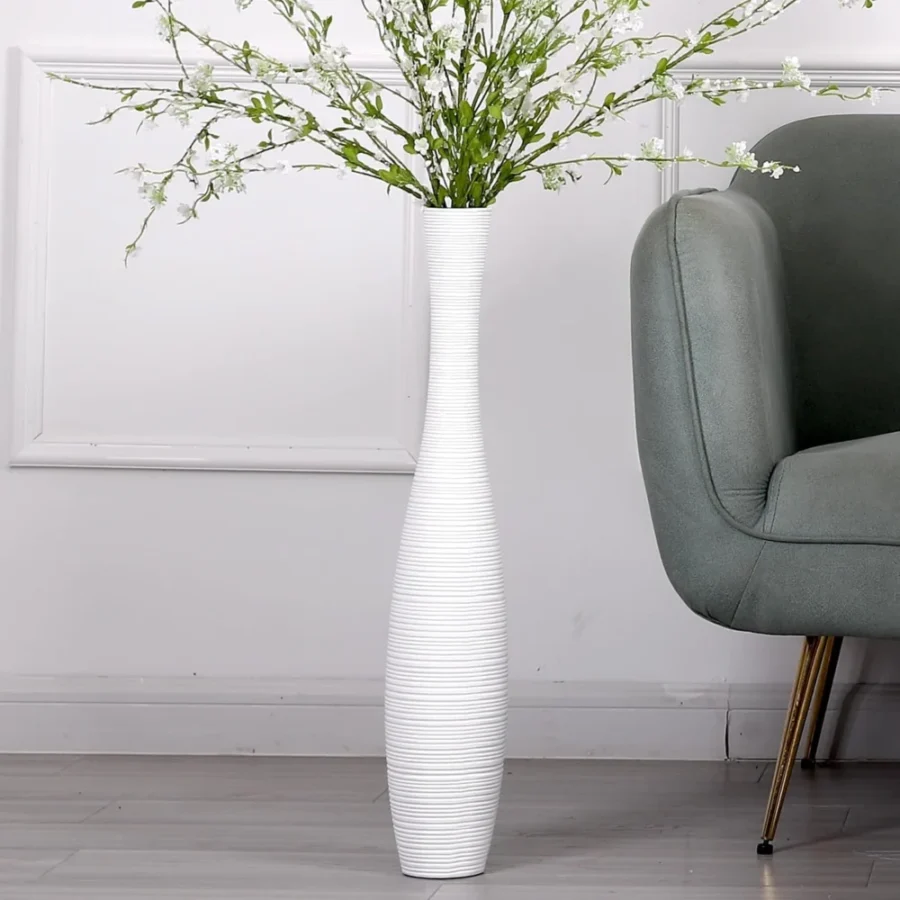 Grand vase de sol en polyrésine blanche, 65 cm