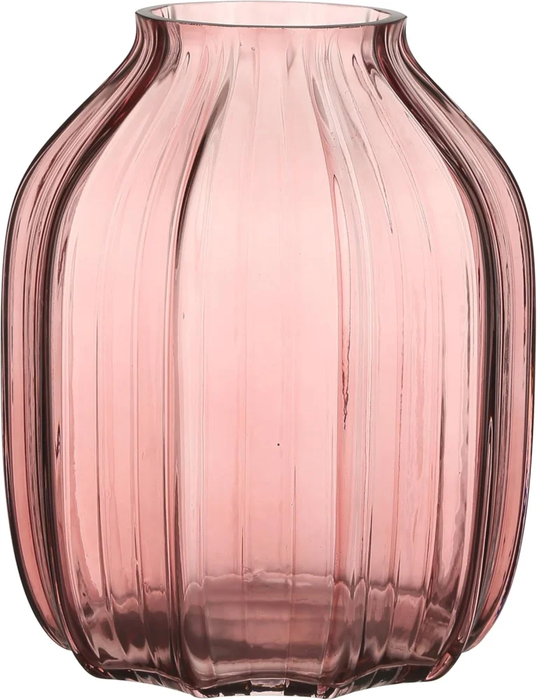 Grand vase de sol en verre rose nervuré, 20 cm