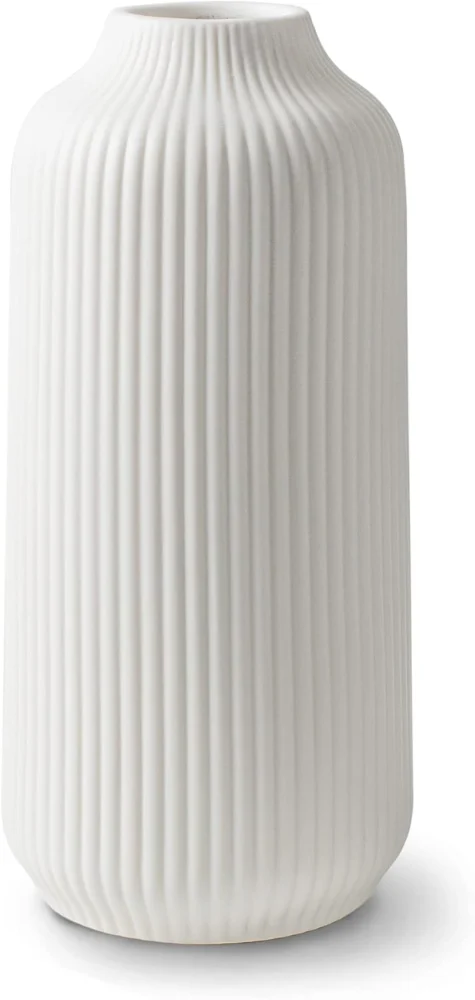 Grand vase en céramique blanche mate, fait main, 25 cm