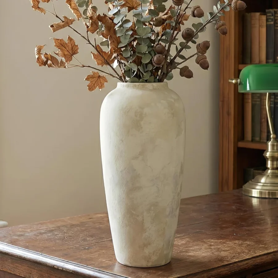 Grand vase rustique en céramique jaune, 38 cm