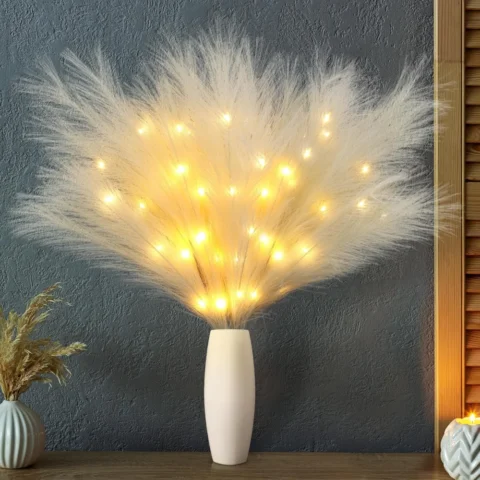 Herbe de pampa artificielle beige avec LED, 70 cm