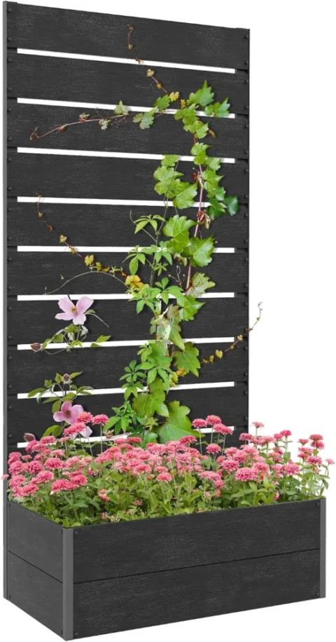 Jardinière avec treillis en bois composite, 150 cm, noir