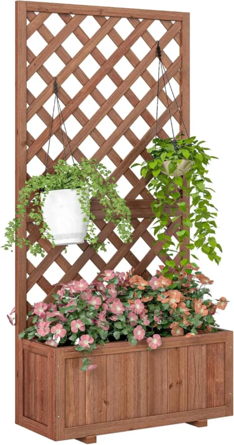 Jardinière avec treillis en bois de sapin, 149,5 cm, orange
