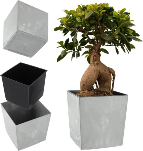 Jardinière carrée effet béton gris 24 x 22 x 26 cm