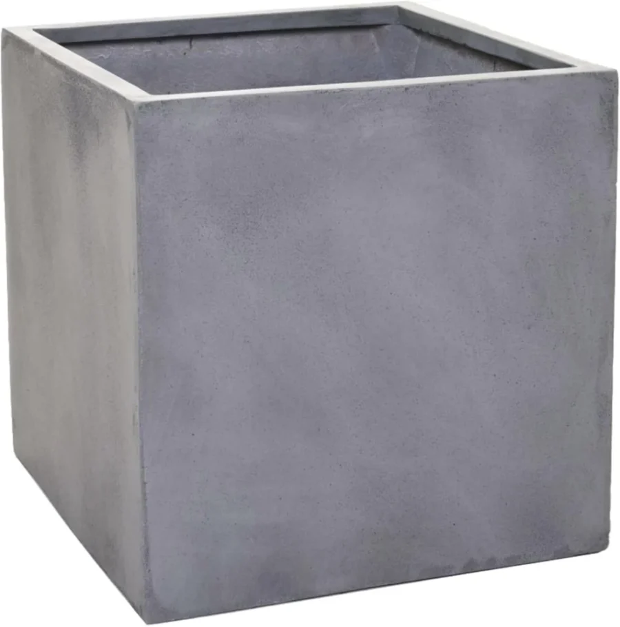Jardinière carrée en fibre de verre gris béton 45 cm