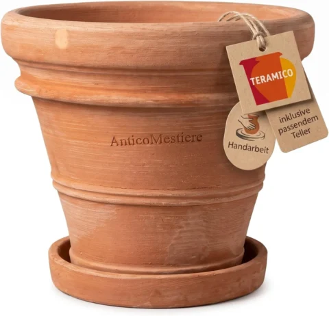 Jardinière Doppio Bordo en terre cuite avec assiette 30 cm
