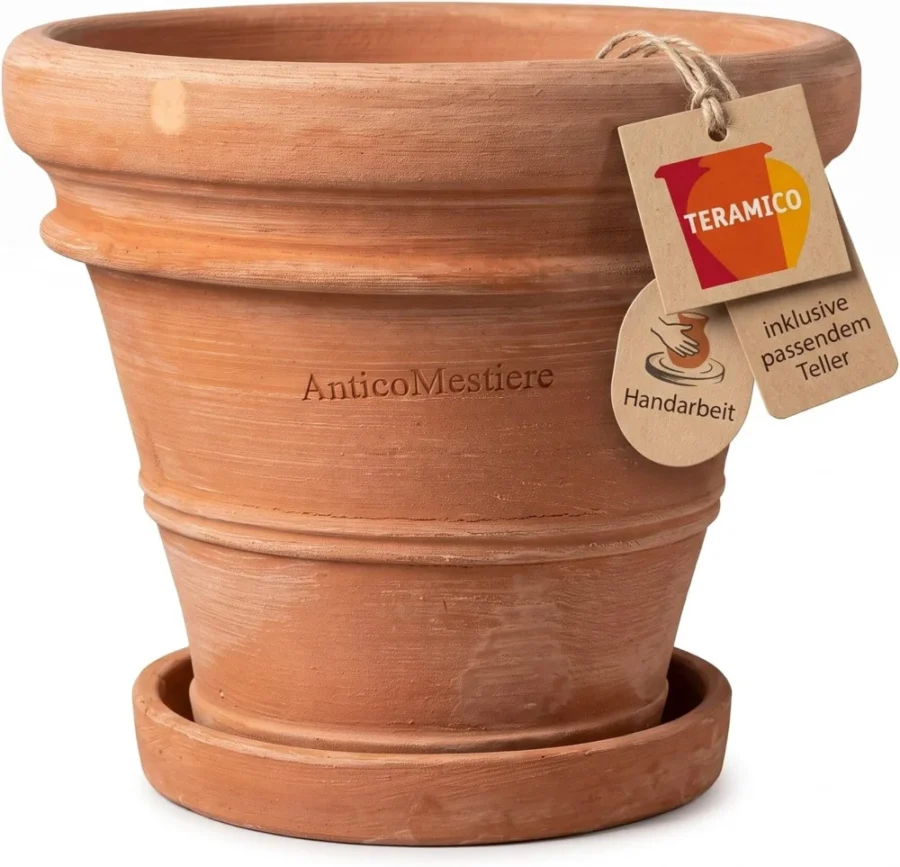 Jardinière Doppio Bordo en terre cuite avec assiette 30 cm