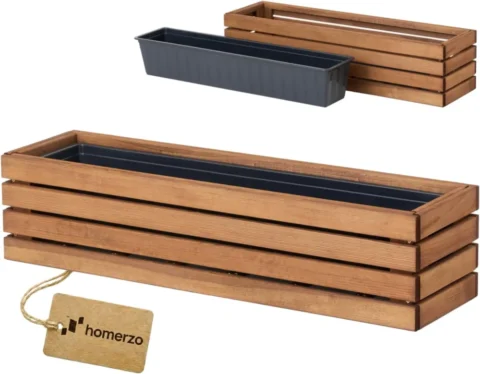 Jardinière en bois imprégné marron avec insert, 45 cm