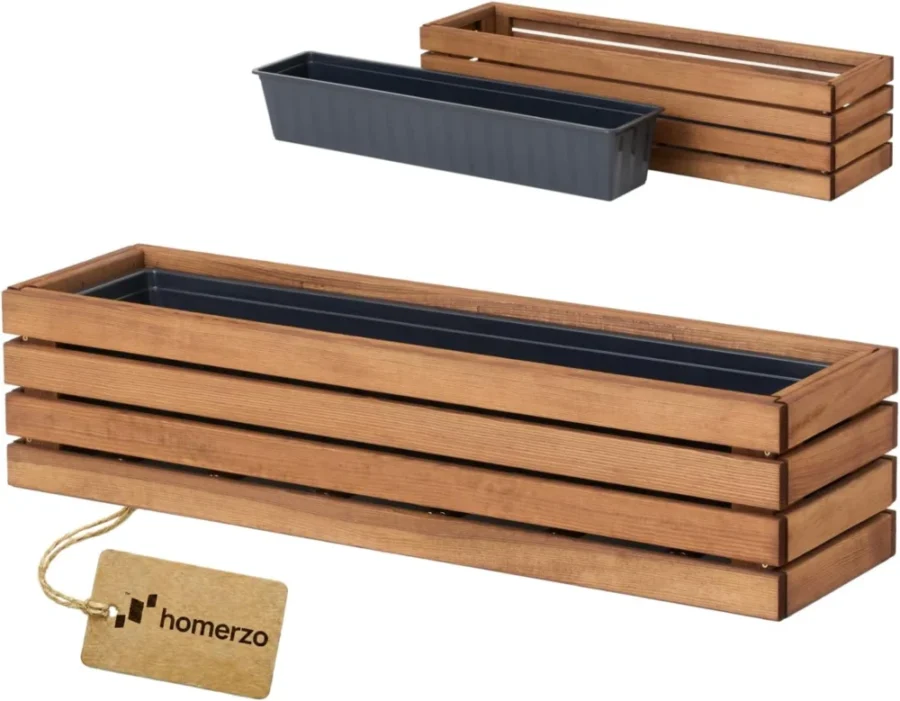 Jardinière en bois imprégné marron avec insert, 45 cm
