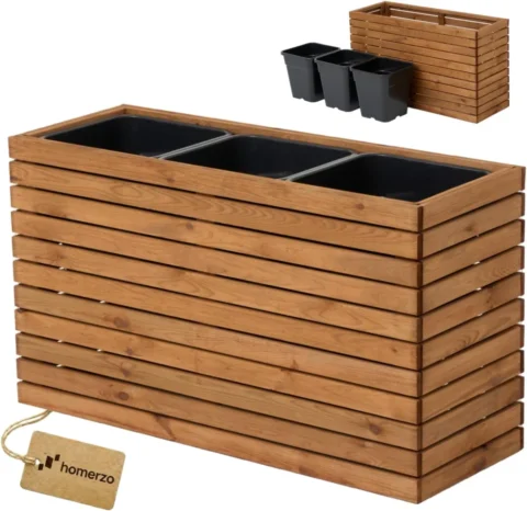 Jardinière en bois XXL sur pied, 98 cm, avec insert