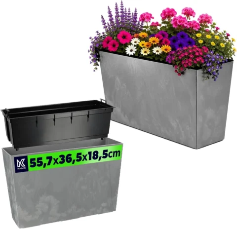 Jardinière motif béton avec rubans d’irrigation 55,7 cm