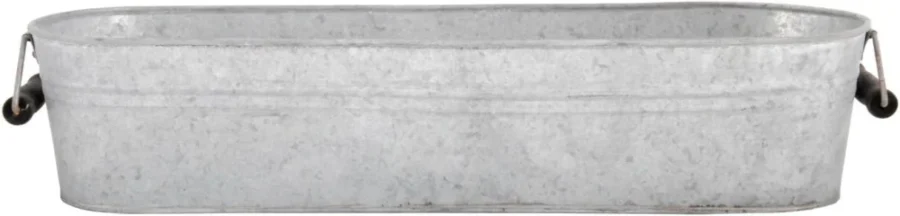 Jardinière ovale en zinc vieilli avec poignées bois 59 cm