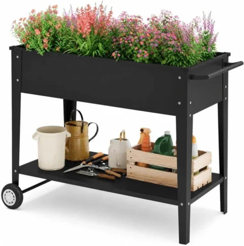 Jardinière potager sur roues avec étagère 104 x 80 cm