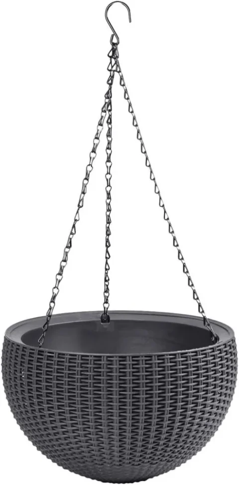 Jardinière sphérique suspendue effet rotin, gris, 35 cm
