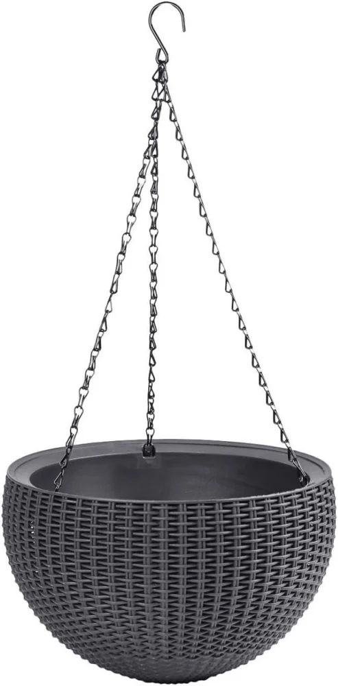 Jardinière sphérique suspendue effet rotin, gris, 35 cm