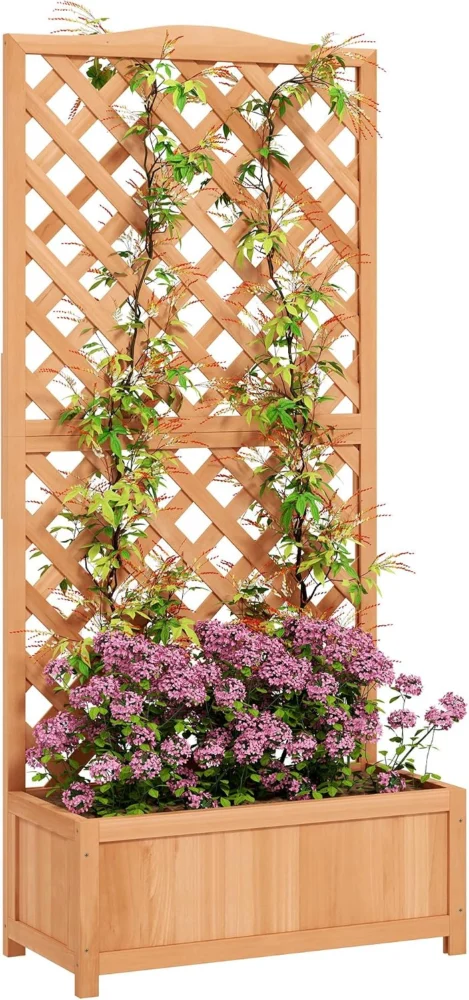 Jardinière sur pied avec treillis haut, 170 cm, marron