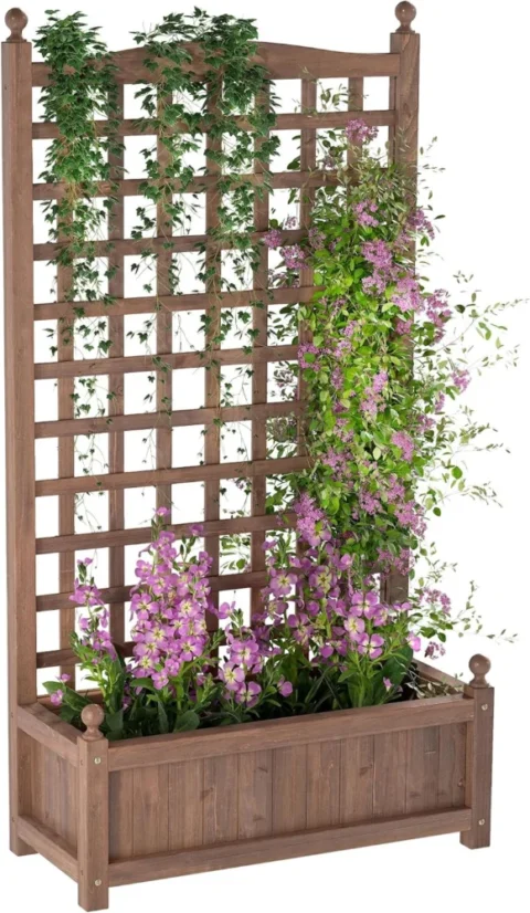 Jardinière sur pied en bois massif avec treillis, 120 cm