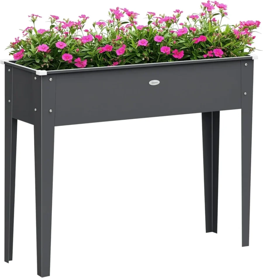 Jardinière sur pieds compacte en acier galvanisé, 100 cm