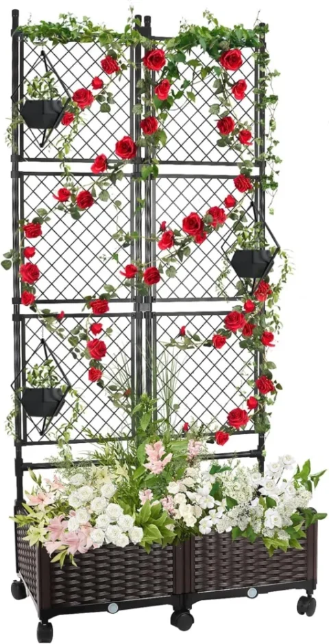 Jardinière surélevée 175 cm avec treillis et roulettes