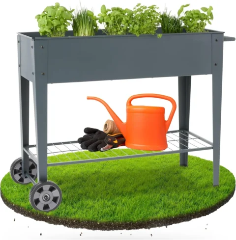 Jardinière surélevée sur roulettes avec rangement, 108 cm