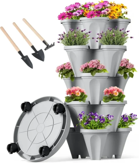 Jardinière verticale empilable 5 niveaux avec roues