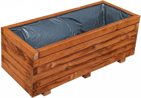 Jardinière XXL en bois massif teinte teck, 100 cm