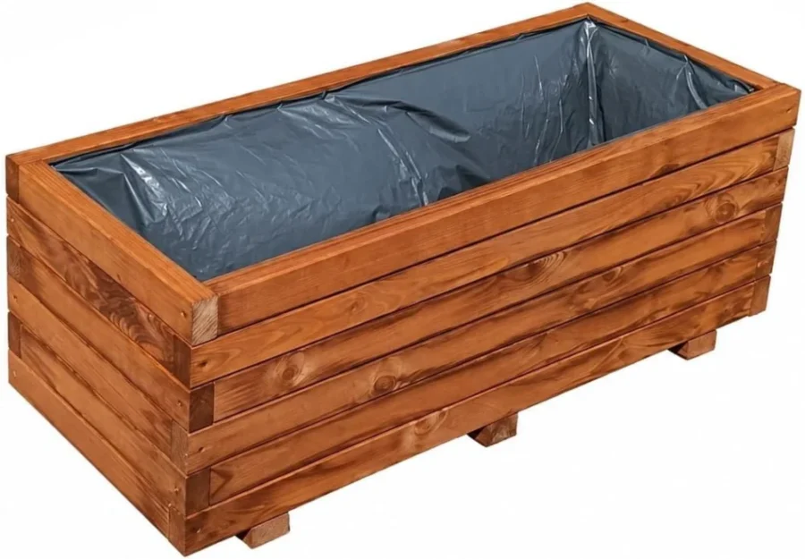 Jardinière XXL en bois massif teinte teck, 100 cm