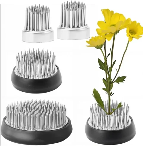 Kit de 4 pique-fleurs ronds en acier inoxydable