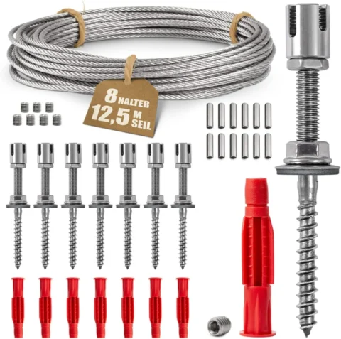 Kit de tuteurage en acier inoxydable, 8 supports, corde