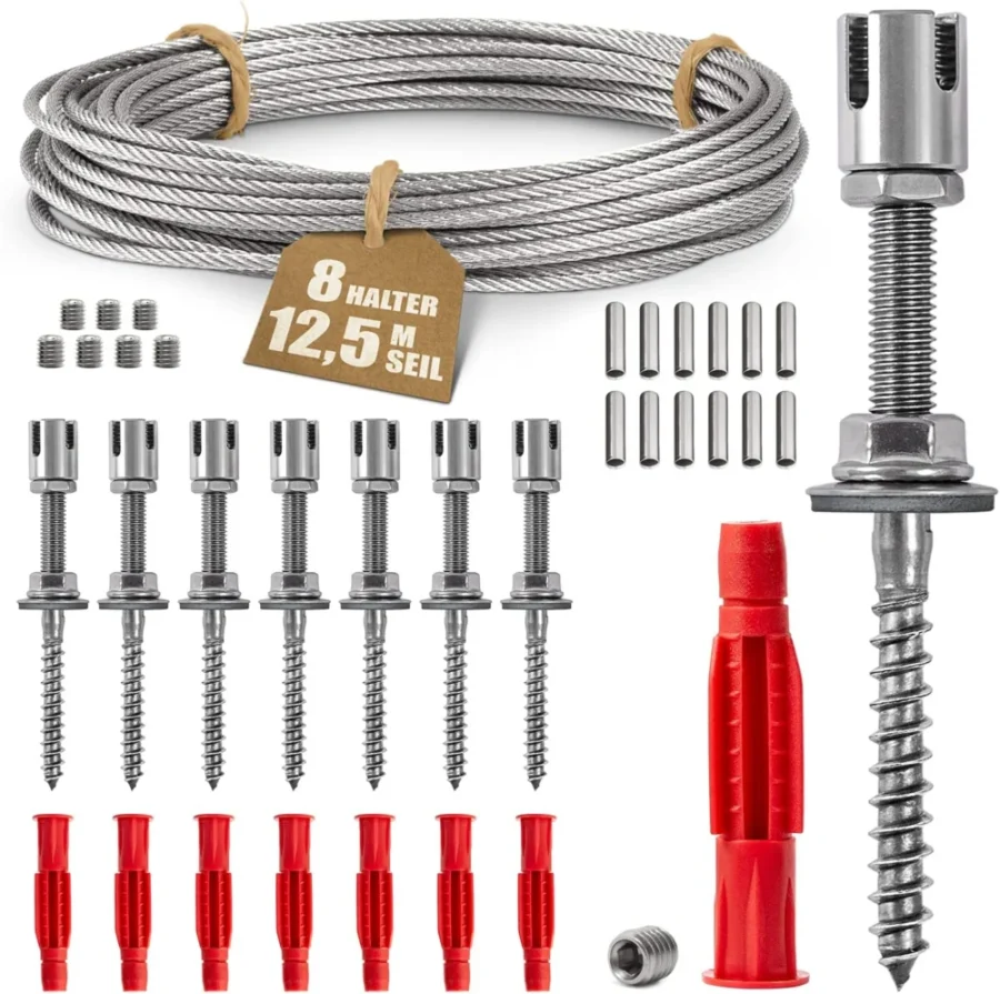 Kit de tuteurage en acier inoxydable, 8 supports, corde
