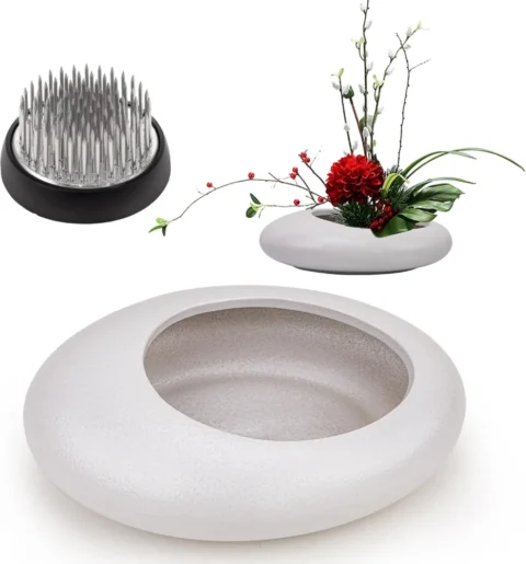 Kit ikebana vase galet blanc et grenouille fleurie
