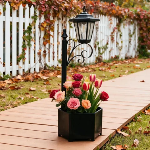 Lampadaire solaire avec bac à plantes intégré, 75 cm