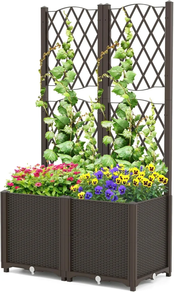 Lit de jardin surélevé avec treillis auto-arrosant, 140 cm