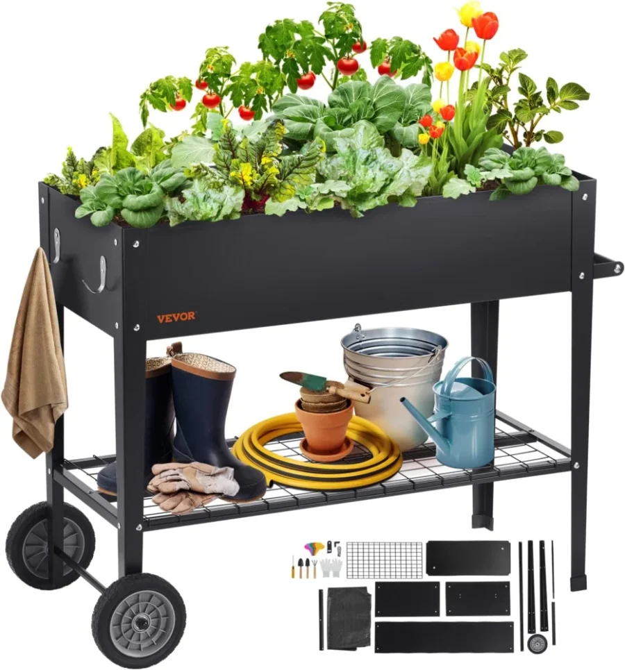 Lit de jardin surélevé en acier galvanisé, avec outils