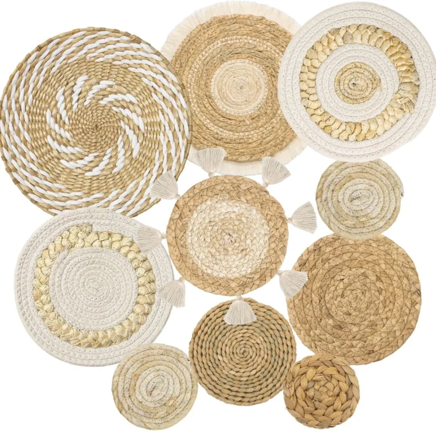 Lot de 10 paniers muraux en fibres naturelles mélangées