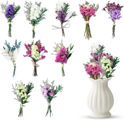Lot de 10 petits bouquets de fleurs séchées, multicolore