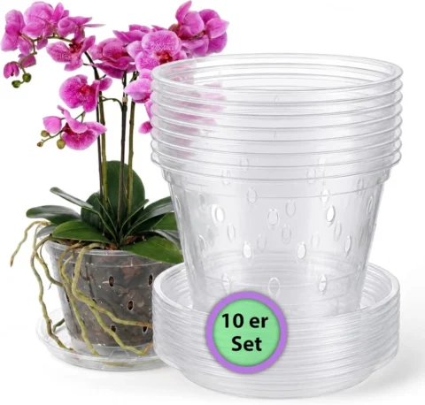 Lot de 10 pots à orchidées transparents, 17 cm