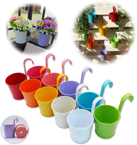 Lot de 10 pots à suspendre en métal multicolore