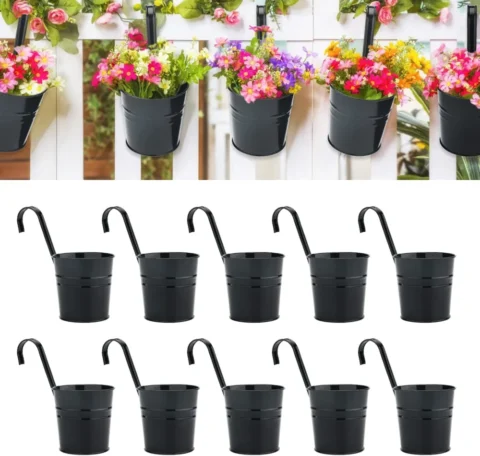 Lot de 10 pots à suspendre en métal noir 10 cm