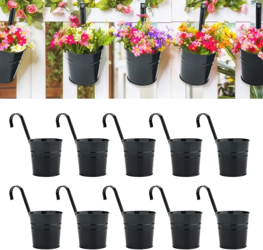 Lot de 10 pots à suspendre en métal noir 10 cm