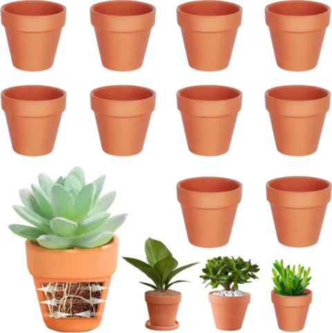 Lot de 10 pots en terre cuite, 10 cm, brique rouge