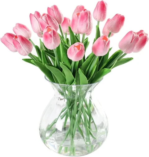 Lot de 10 tulipes artificielles roses, bouquet 33 cm