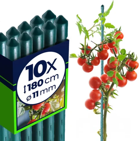 Lot de 10 tuteurs à tomates verts 180 cm en acier